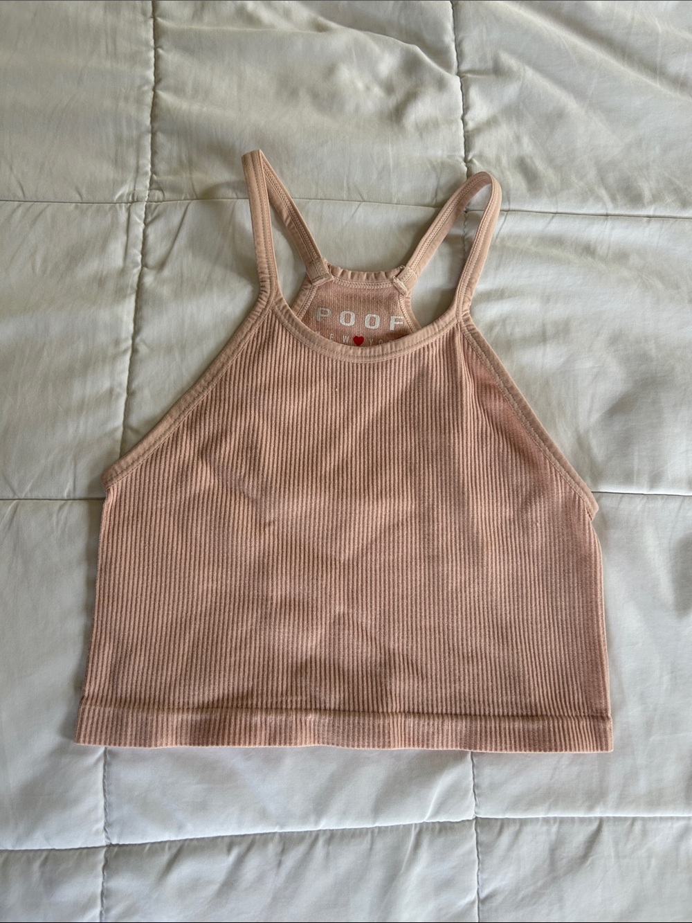 Poof! Ribbed Halter Crop Top in Peach